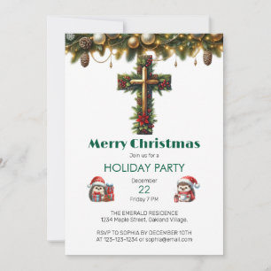Convite Holly Cross com Evergreen Christmas