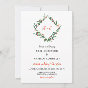 Convite Holly de Natal sai  Monograma Casamento no inverno