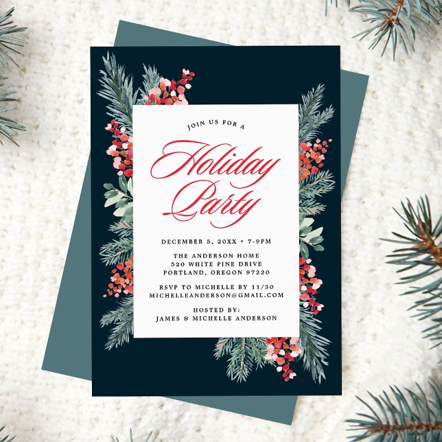 Convite Holly e Evergreen Holiday Party (Criador carregado)