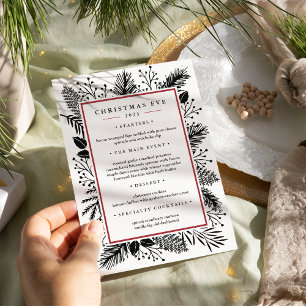 Convite Holly e Pine   Menu Janto da véspera de Natal Pers