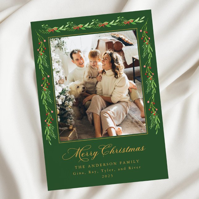 Convite Holly Garland Merry Christmas Photo Card (Criador carregado)