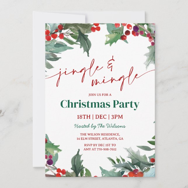 Convite Holly Jingle and Mingle Christmas Party (Frente)