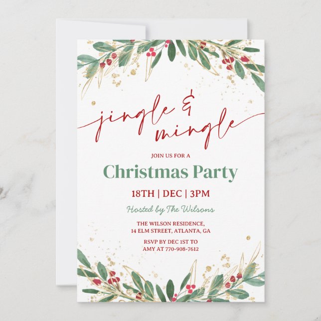 Convite Holly Jingle and Mingle Christmas Party (Frente)