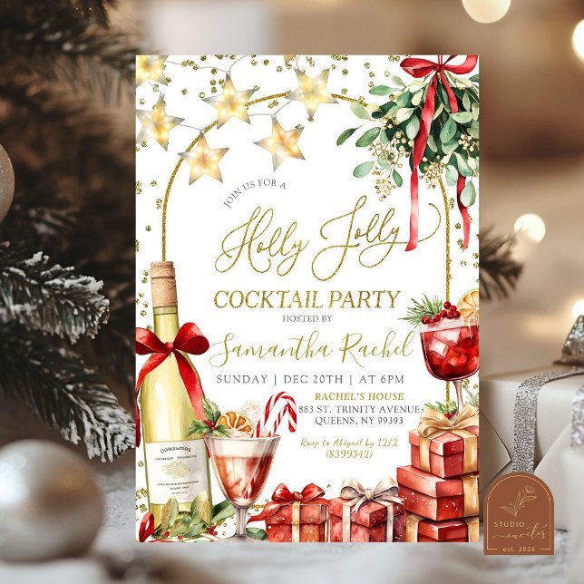 Convite Holly Jolly Christmas Cocktail Champagne Party (Criador carregado)