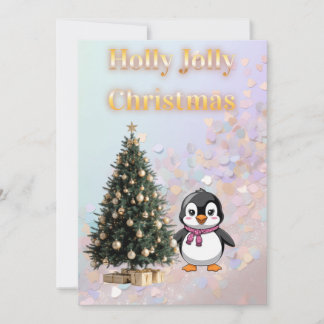 Convite Holly Jolly Christmas Cute Penguin Paste