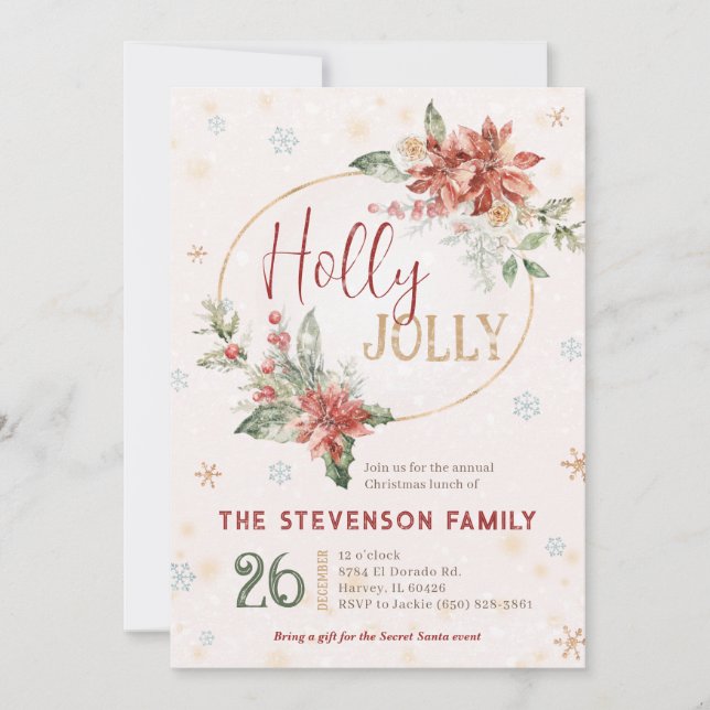 Convite Holly Jolly Christmas — Janto oficial de almoço da (Frente)