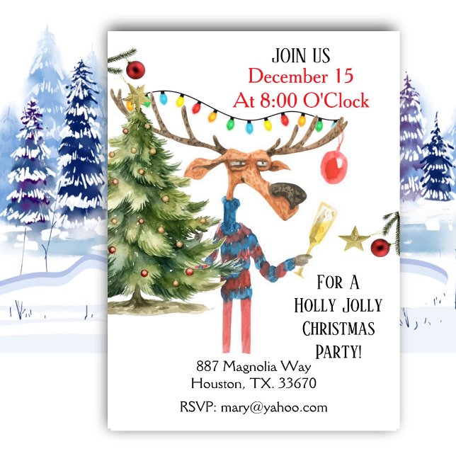 Convite Holly Jolly Christmas Party Moose Invitation (Criador carregado)