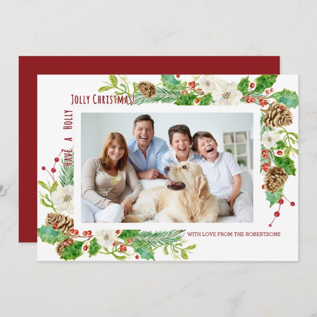 Convite Holly Jolly Floral Natal Simples e Moderno (Frente/Verso)