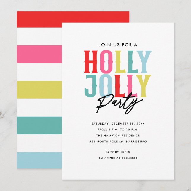 Convite Holly Jolly Holiday Party (Frente/Verso)
