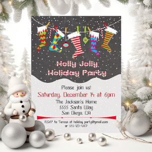 Convite Holly Jolly Holiday Party Hang Stockings Convidam