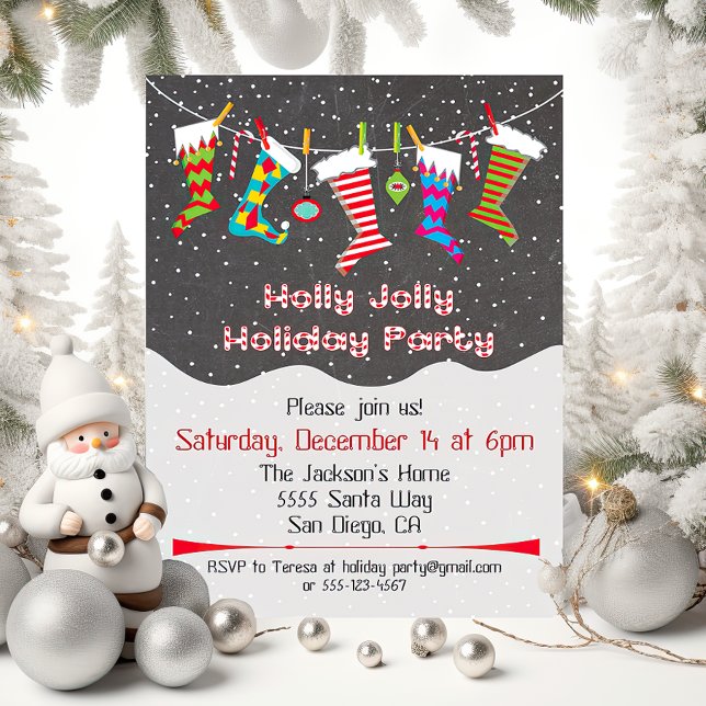 Convite Holly Jolly Holiday Party Hang Stockings Convidam (Criador carregado)