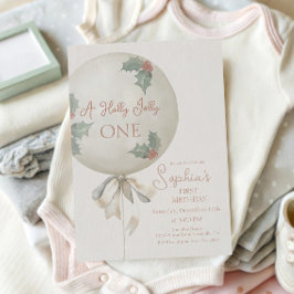 Convite Holly Jolly ONE Christmas Vintage Balloon Birthday