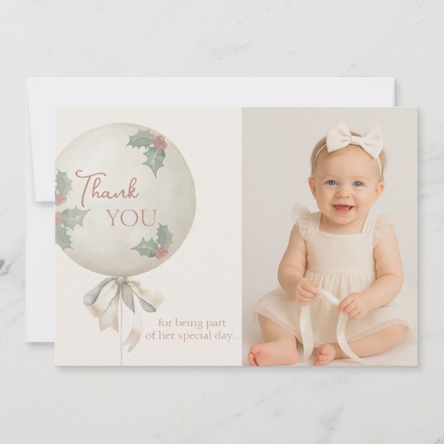 Convite Holly Jolly ONE Christmas Vintage Balloon Thanks  (Frente)