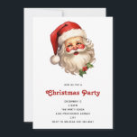 Convite Holly Jolly Santa Claus Retro Style<br><div class="desc">Um convite de Natal com uma ilustração alegre de um Papai Noel estilo vintage com bochechas rosadas vermelhas vestindo seu clássico chapéu de Papai Noel vermelho e seu grande urso branco. Um sorriso de sprig adiciona ao espírito festivo de feriado desta design.</div>