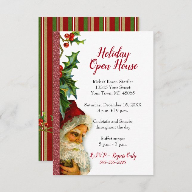 Convite Holly, Papais noeis de brilho vermelho de Holiday  (Frente/Verso)