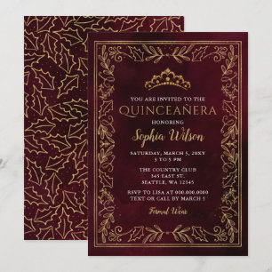 Convite Holly Red Dourada Princesa Tiara Quinceañera
