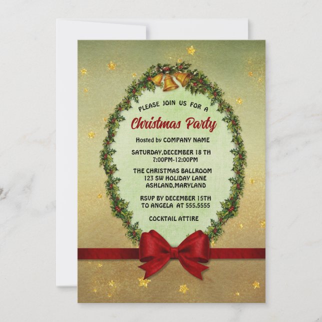 Convite Holly Sai e Berries e sinos Festa de Natal (Frente)