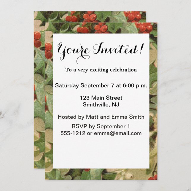 Convite Holly Tree Natal Vintage (Frente/Verso)