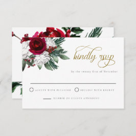 Convite HOLLY Winter Christmas Burgundy Floral RSVP Card