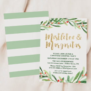 Convite Holly Wreath Mistletoe e Margaritas Cocktail Party