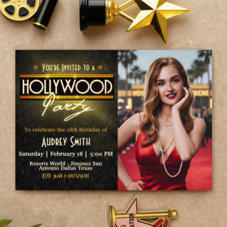 Convite Hollywood Party with Picture Birthday Invitation