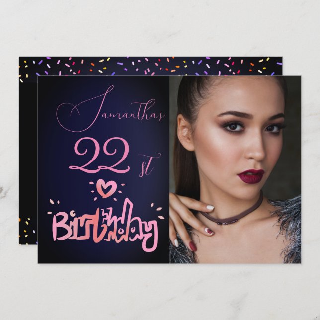 Convite Holografia - Foto Azul, Marinho Púrpura, cor-de-ro (Frente/Verso)