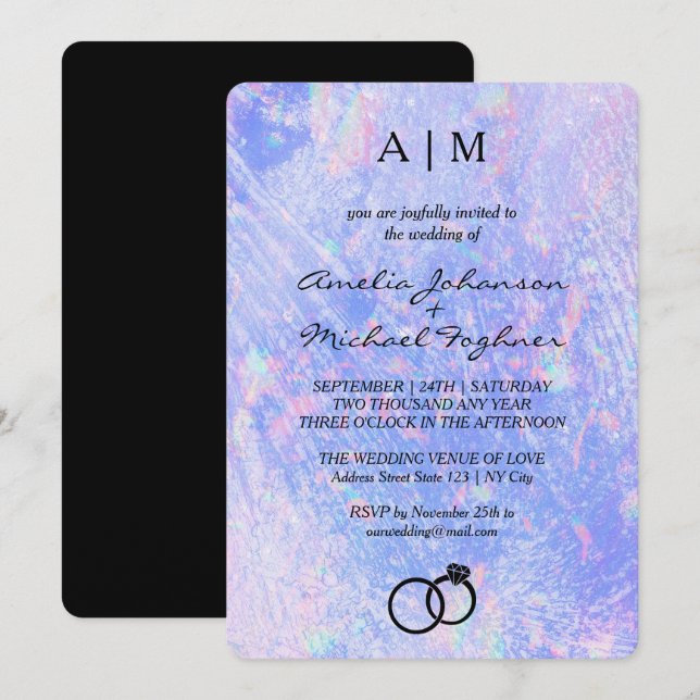 Convite Holográfico Moderno para Casamento de Mono (Frente/Verso)