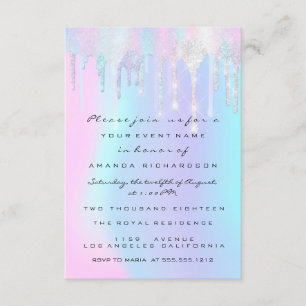 Convite Holographic Drips Pink Unicorn Sweet 16th Mermaid