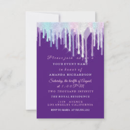 Convite Holographic Drips Unicorn Pink Purple Sweet 16th