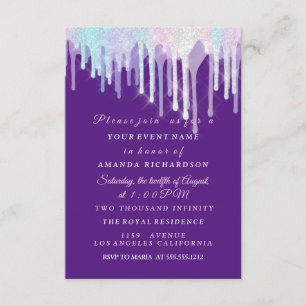 Convite Holographic Drips Unicorn Pink Purple Sweet 16th