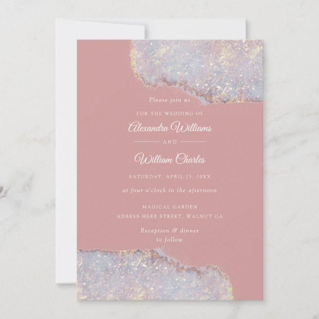 Convite Holographic Glam Glitter Dusty Rosa Wedding (Frente)