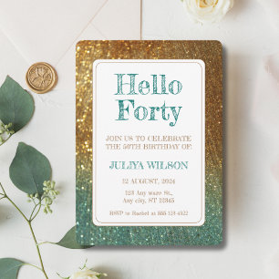 Convite Holographic gold Glitter aniversário de 40 anos