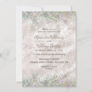Convite Holographic Sparkly Glitter Elegant Ivory Wedding