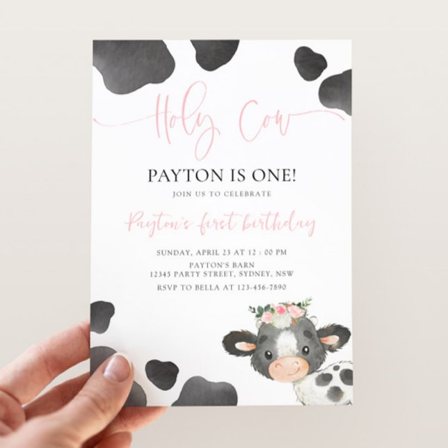 Convite Holy Cow 1st Birthday, Girl Floral Cow B'day Party (Criador carregado)