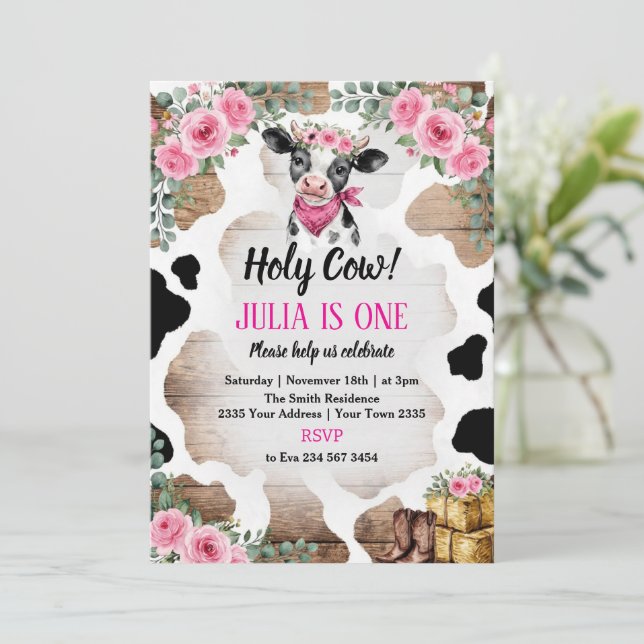 Convite Holy Cow Birthday Invitation | Cow Party (Em pé/Frente)