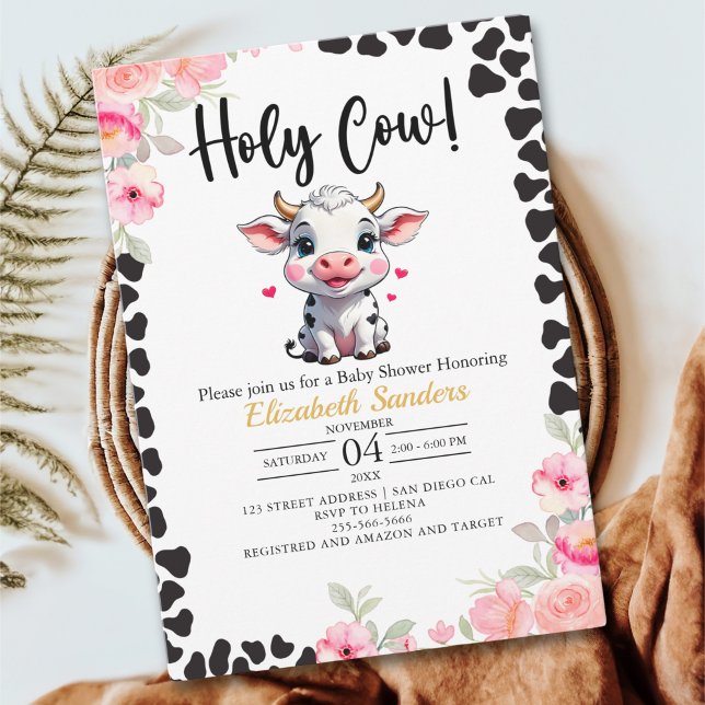 Convite Holy Cow , Cute Cow Baby shower Girl (Criador carregado)