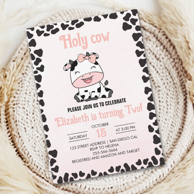 Convite Holy Cow, Cute cow birthday girl (Criador carregado)