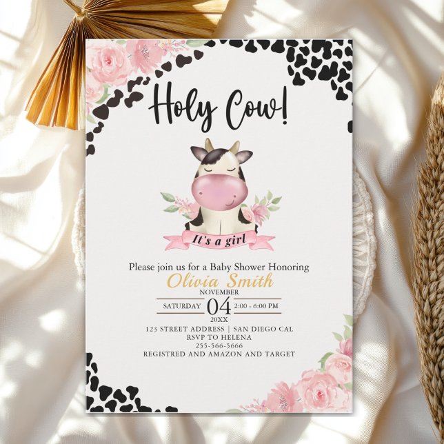 Convite Holy Cow It's a Girl Cute Cow Baby shower (Criador carregado)
