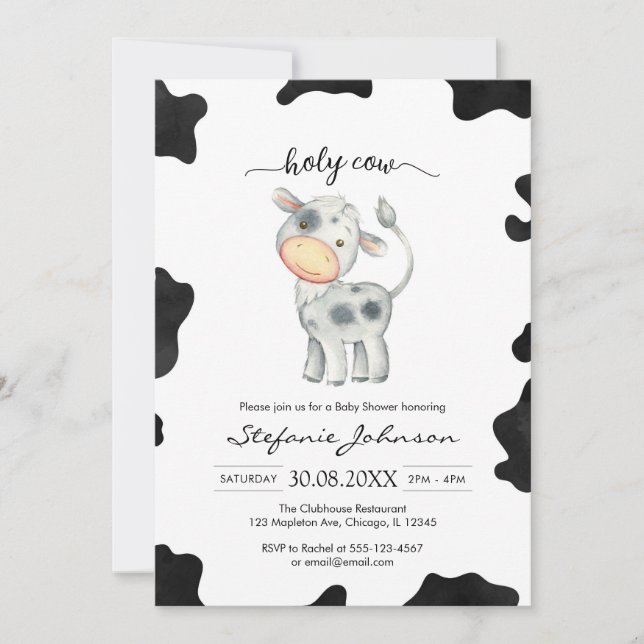 Convite Holy Cow Pink Floral Cowgirl Baby Shower (Frente)