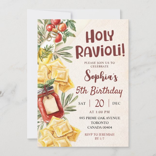 Convite Holy Ravioli Kids Birthday Invitation (Frente)