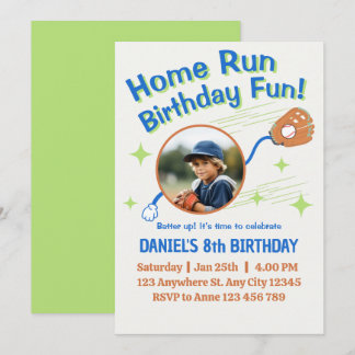 Convite Home Run Baseball Birthday Kids