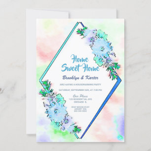 Convite Home Sweet Home Blue Floral Housearming Party