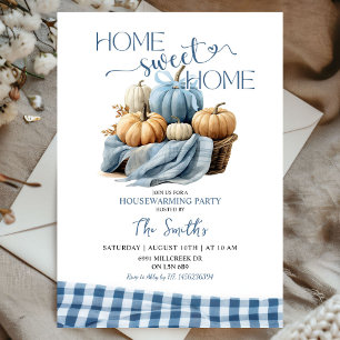 Convite Home Sweet Home Blue Gingham Pumpkin