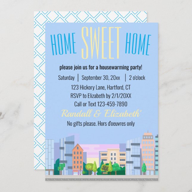 Convite Home Sweet Home Doméstico Personalizado em Skyline (Frente/Verso)