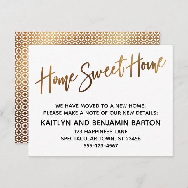Convite Home Sweet Home Handwrite Dourada Card (Frente/Verso)