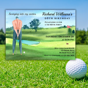 Convite Homem de Golfe Balançando no Meu 60º Aniversário