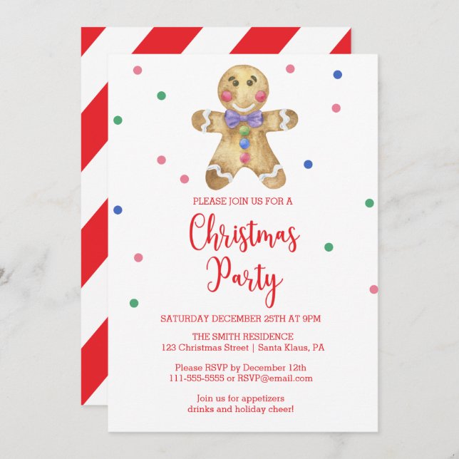 Convite Homem de pão-de-gengibre - Festa de Natal (Frente/Verso)
