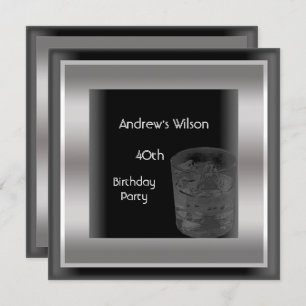 Convite Homem de Prata Negra Elegante do Partido aniversár