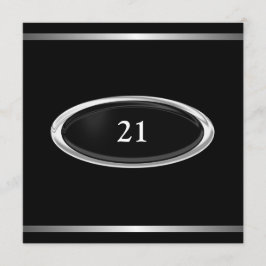 Convite Homem de prata preto elegante do aniversário de 21