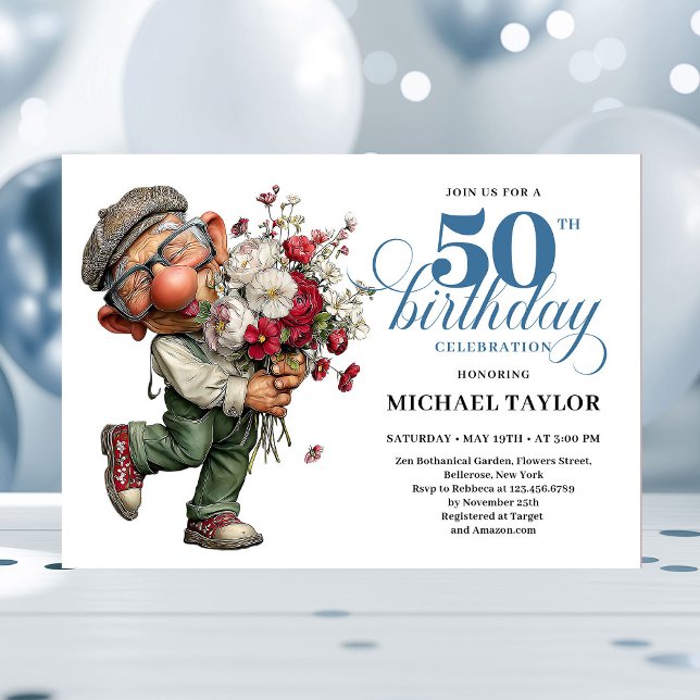 Convite Homem Engraçado de 50 Anos de Idade Cumprindo Anos (Charming Funny Man 50th Birthday Quirky Humor Style Invitation

)